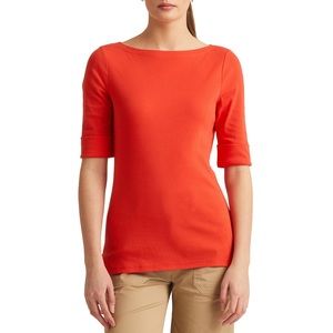 RALPH LAUREN STRETCH COTTON ORANGE 3/4 SLEEVE BOATNECK WOMEN'S TOP